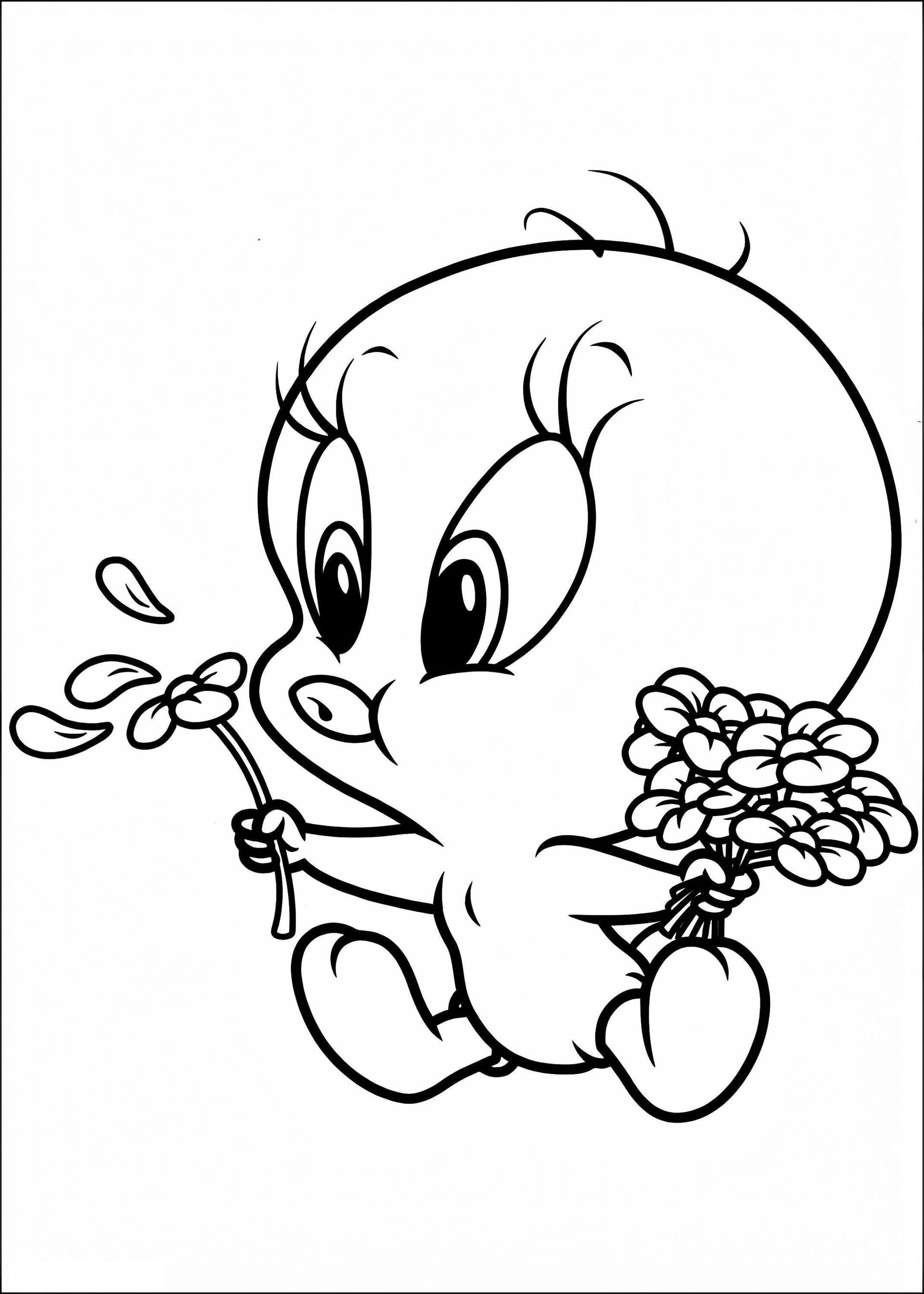 1533779606 Baby Tweety mit Blumen A4