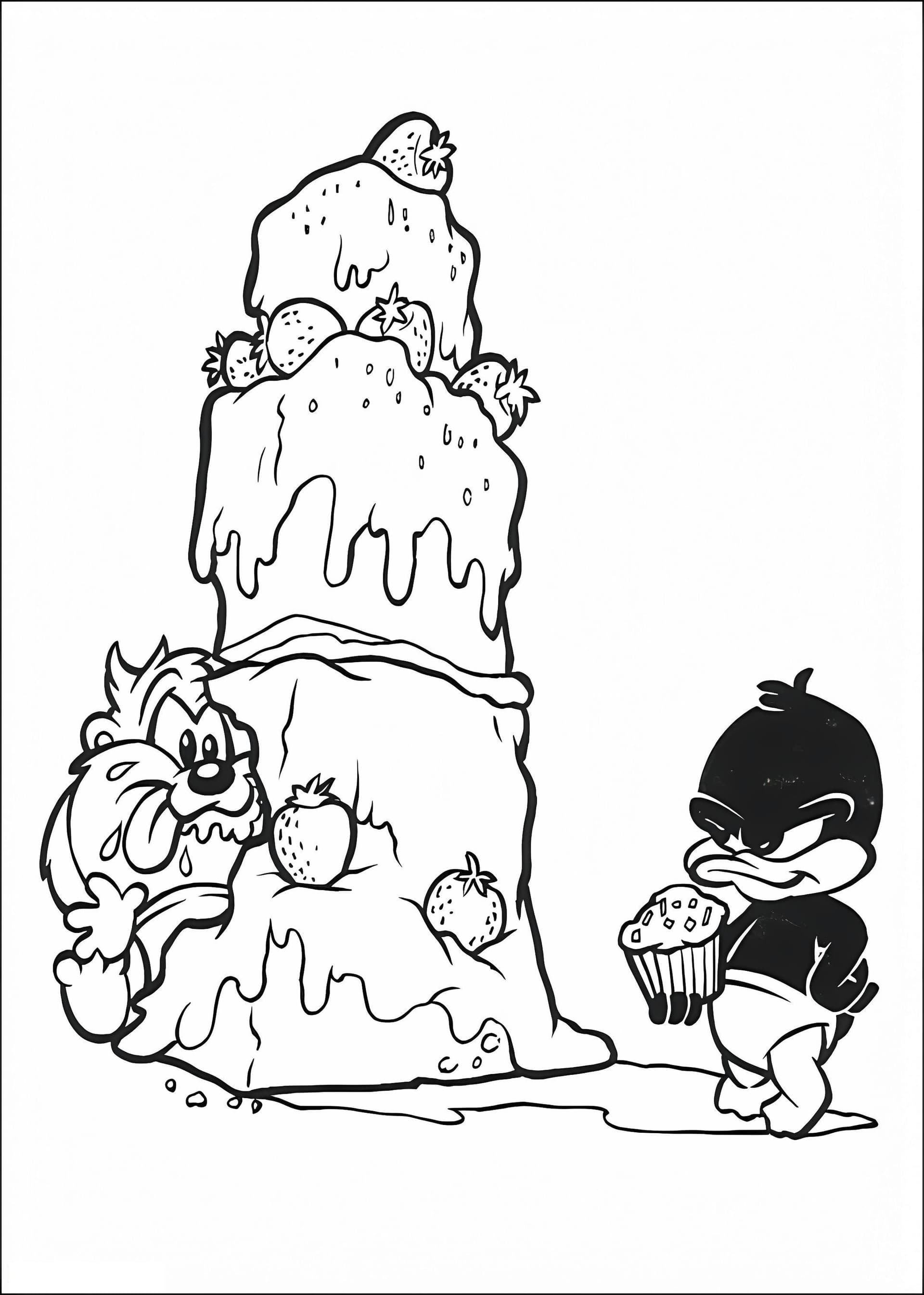 Baby Taz Baby Daffy With Big Cake A4