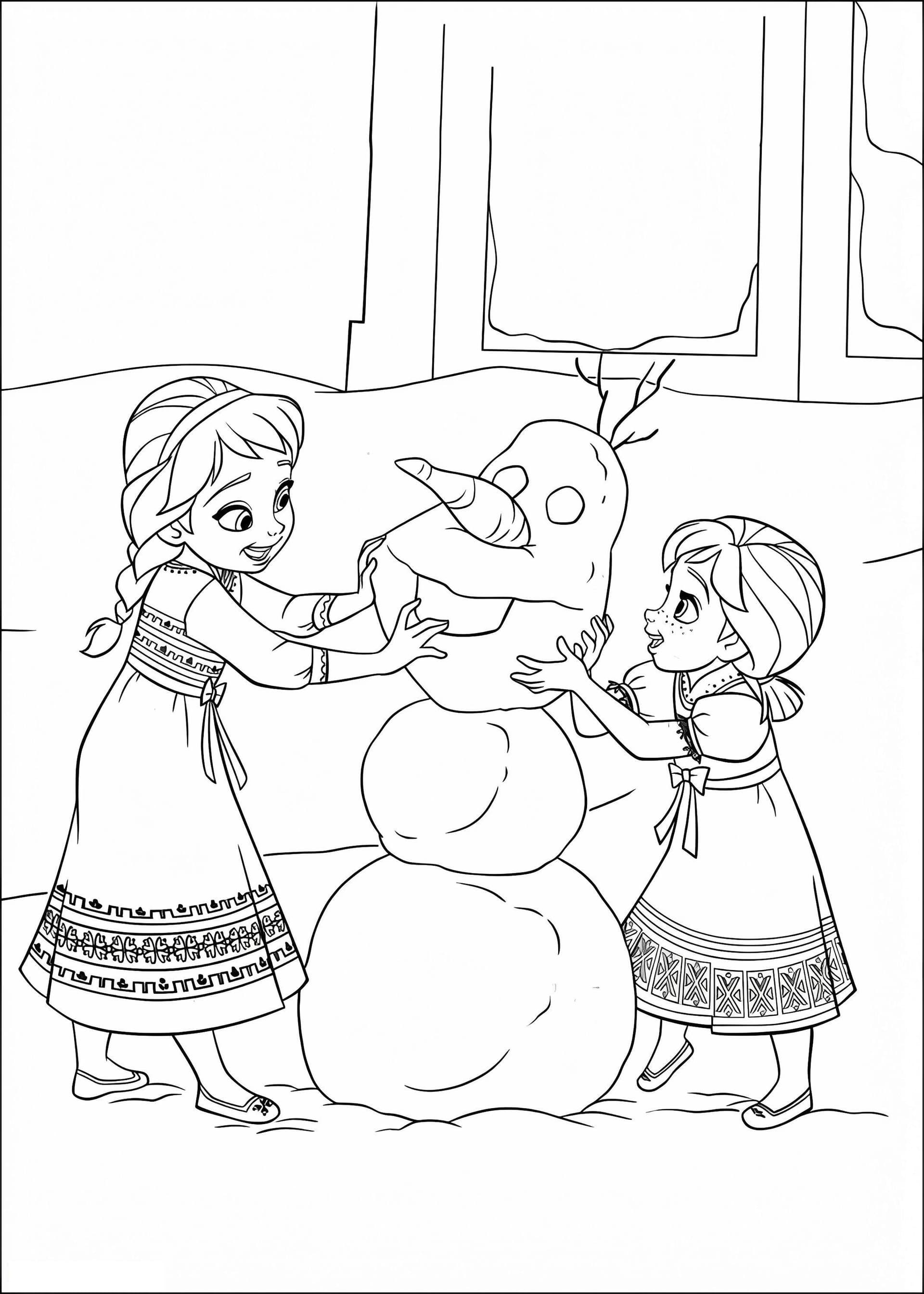 Elsa und Anna bauen Olaf A4