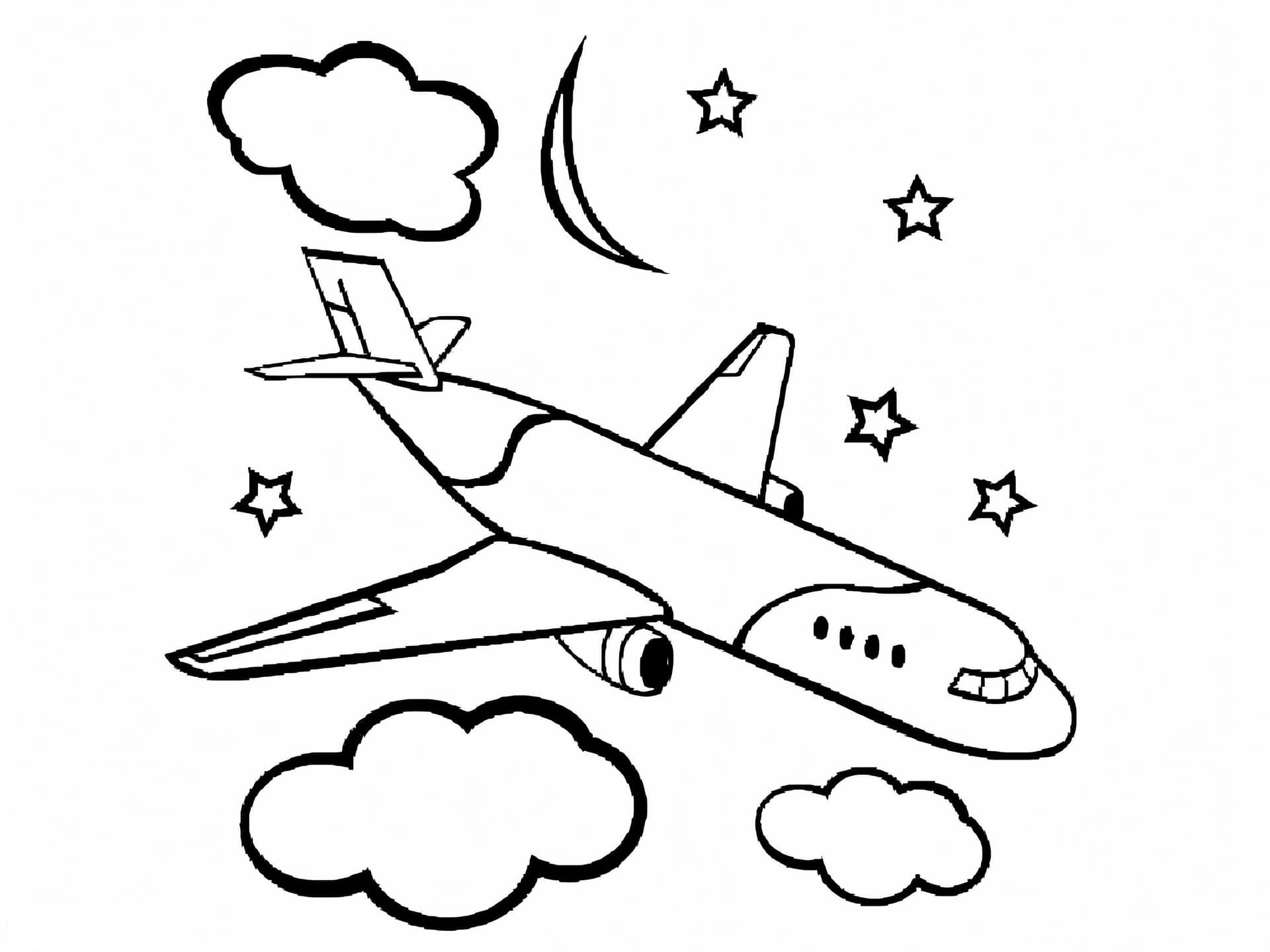 Plane With Stars And Clouds