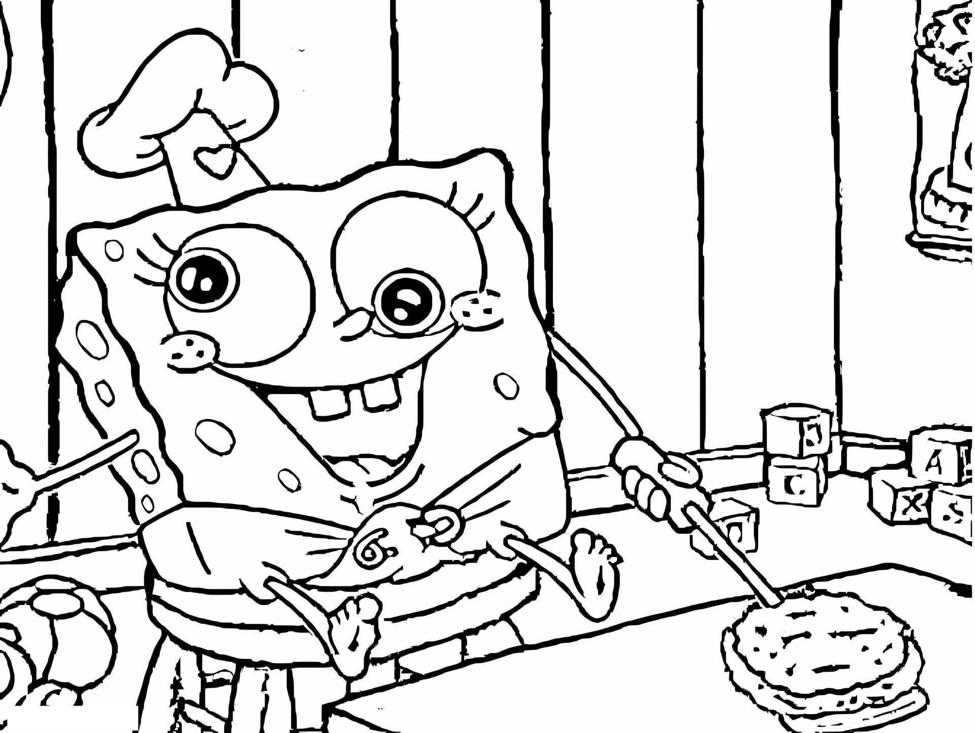 Lustiger Baby Spongebob sitzt putzend