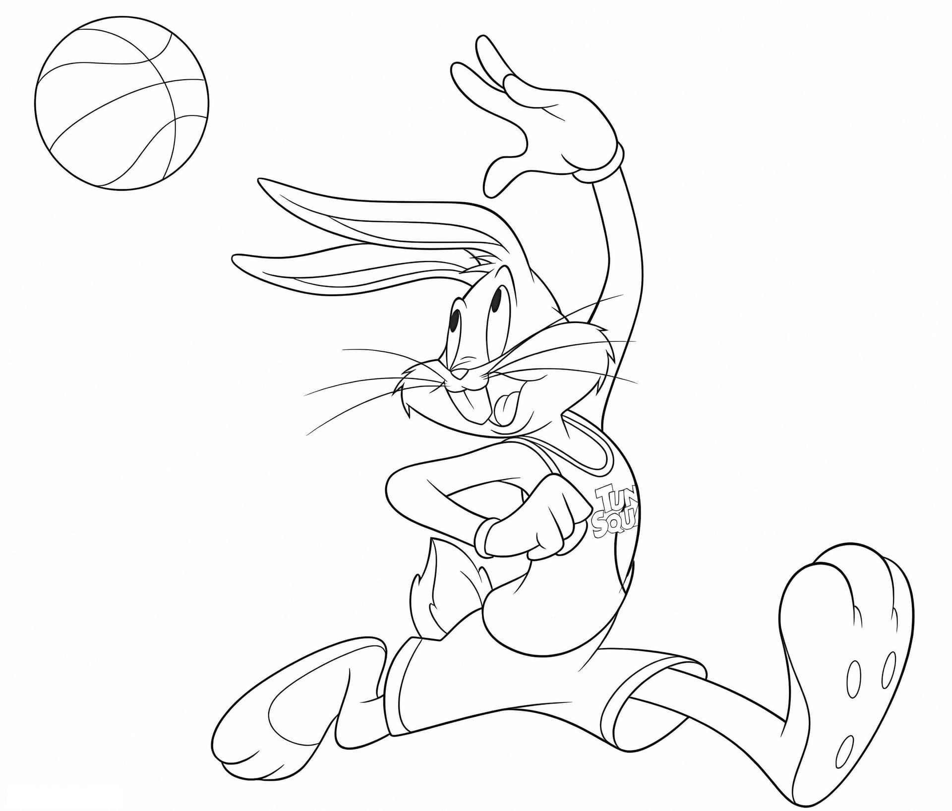 Rennender Bugs Bunny spielt Basketball