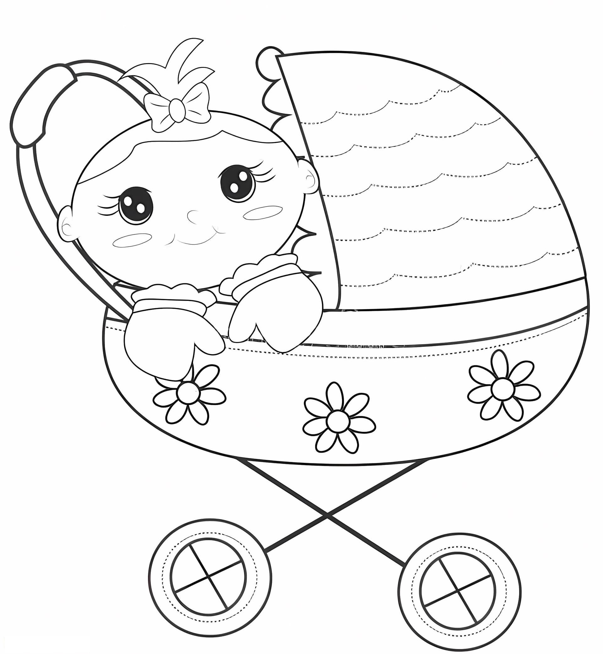 Cute Baby In Stroller Coloring Page