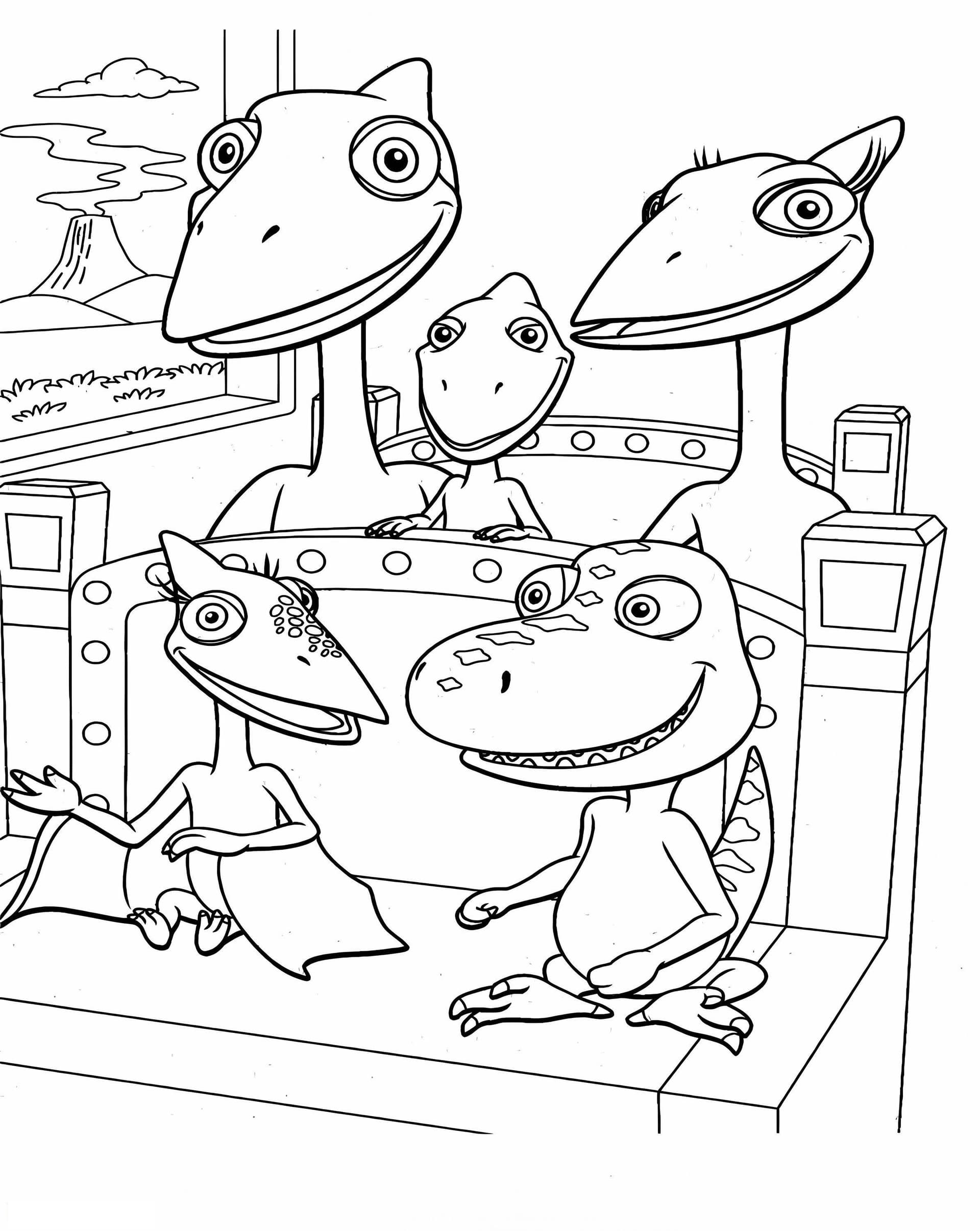 Dinosaur Family Sitting Train