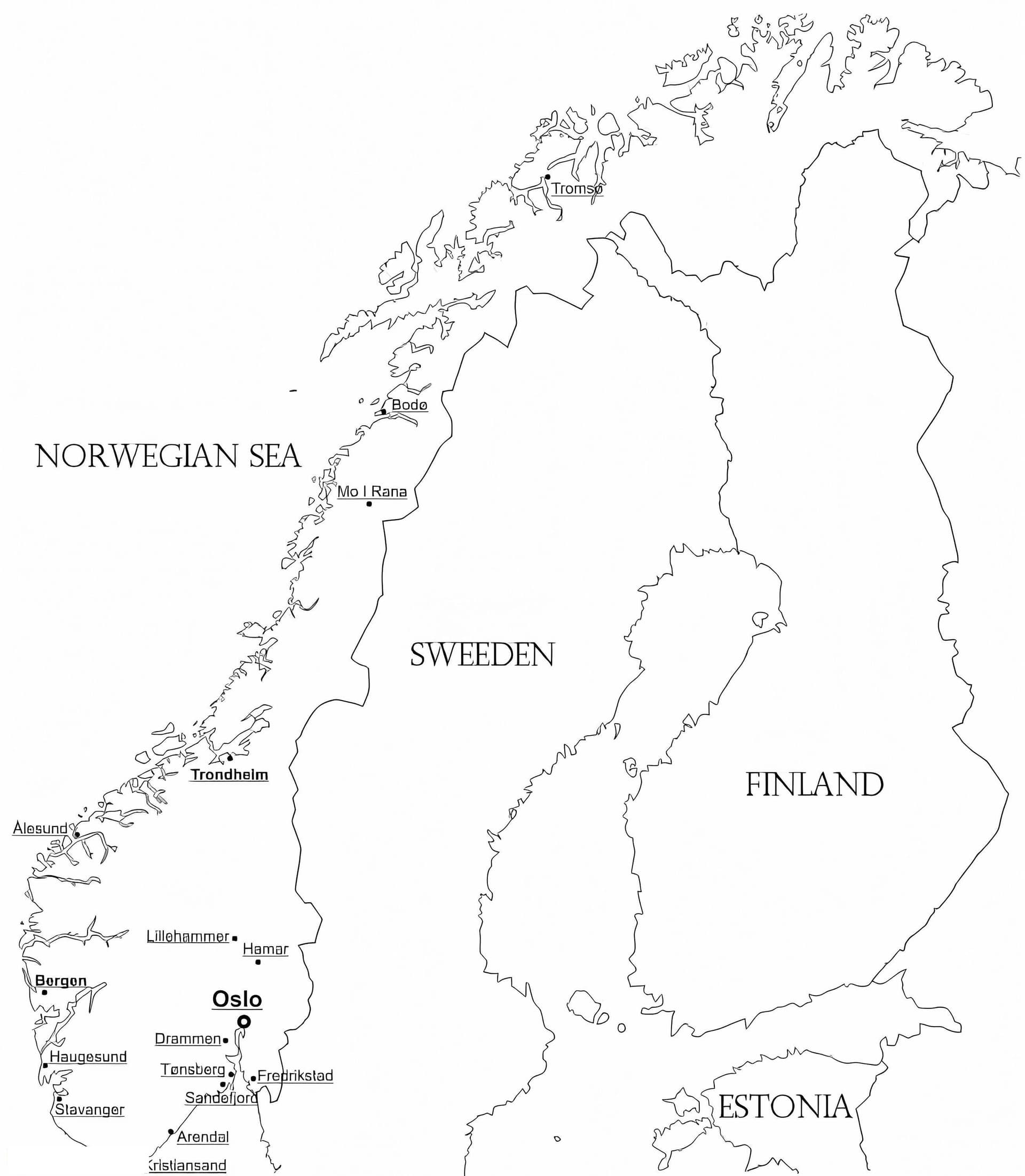 Norwegenkarte mit Städten