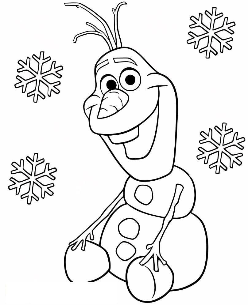 Olaf sitzt und Schneeflocke
