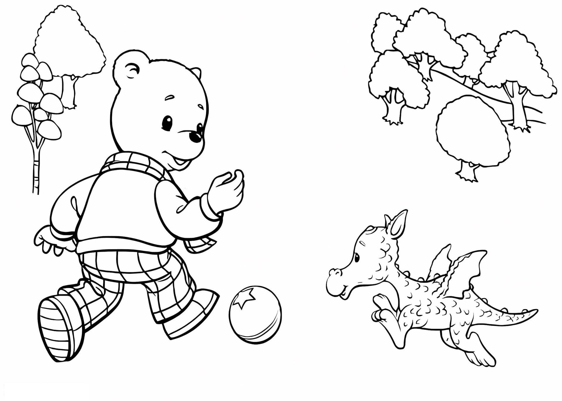 Rupert Bear Playing Ball And The Dragon
