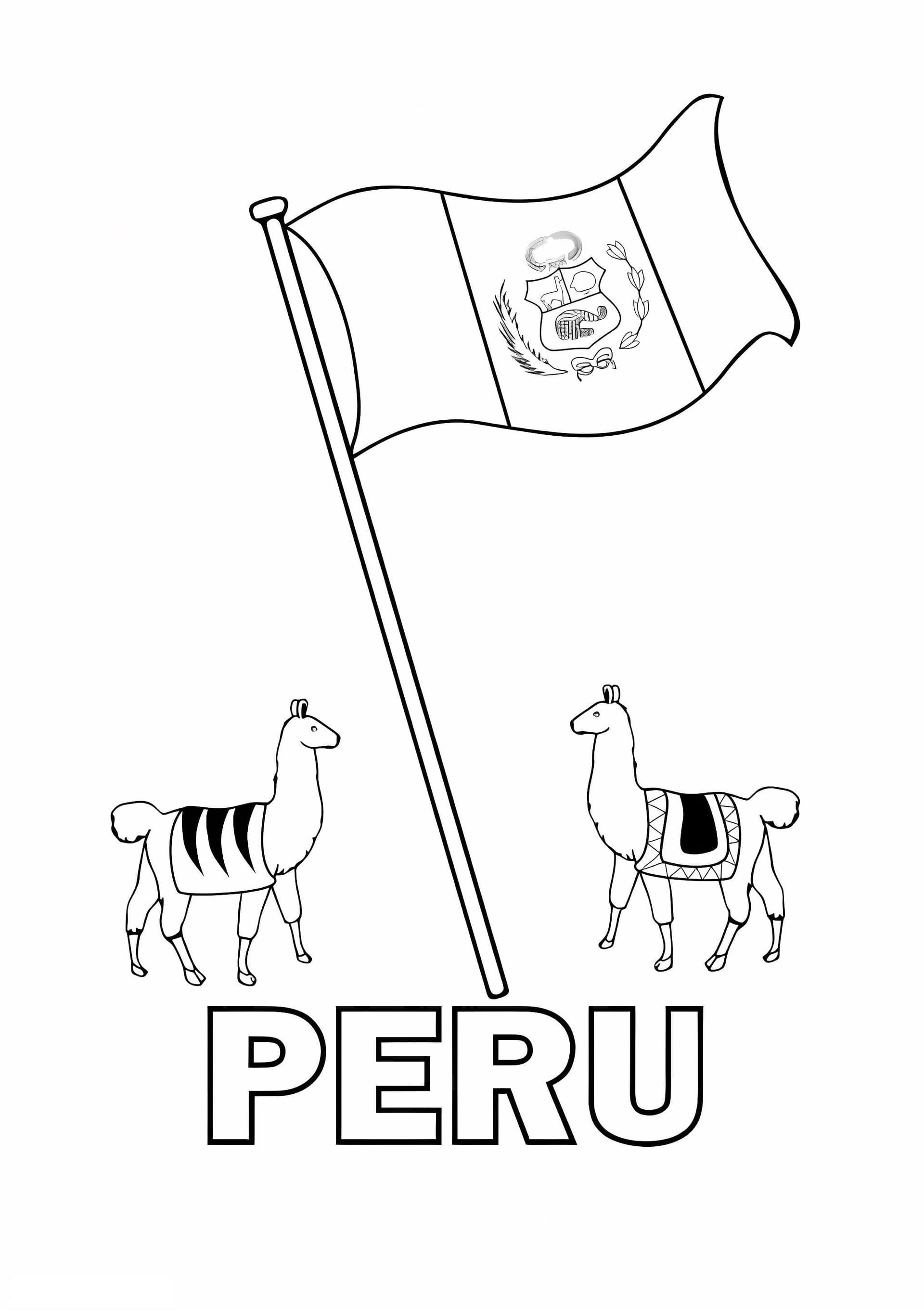 Peru Flag And Llamas