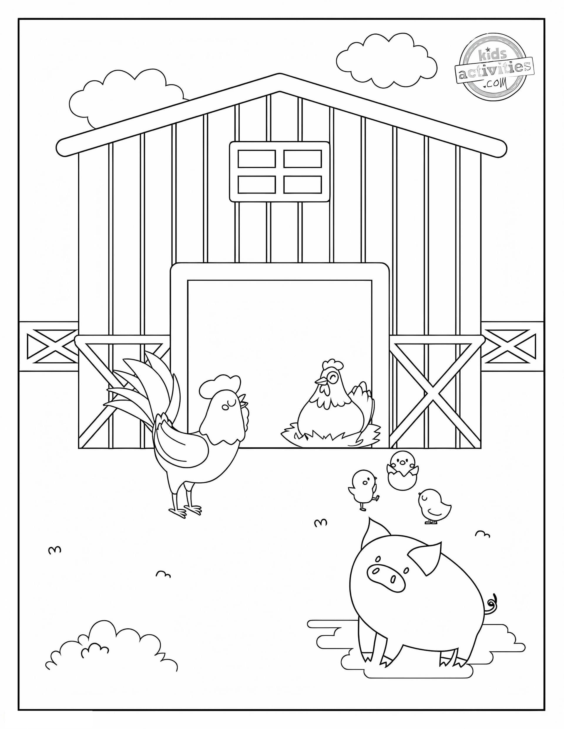 Pig Chicks And Family In Barn
