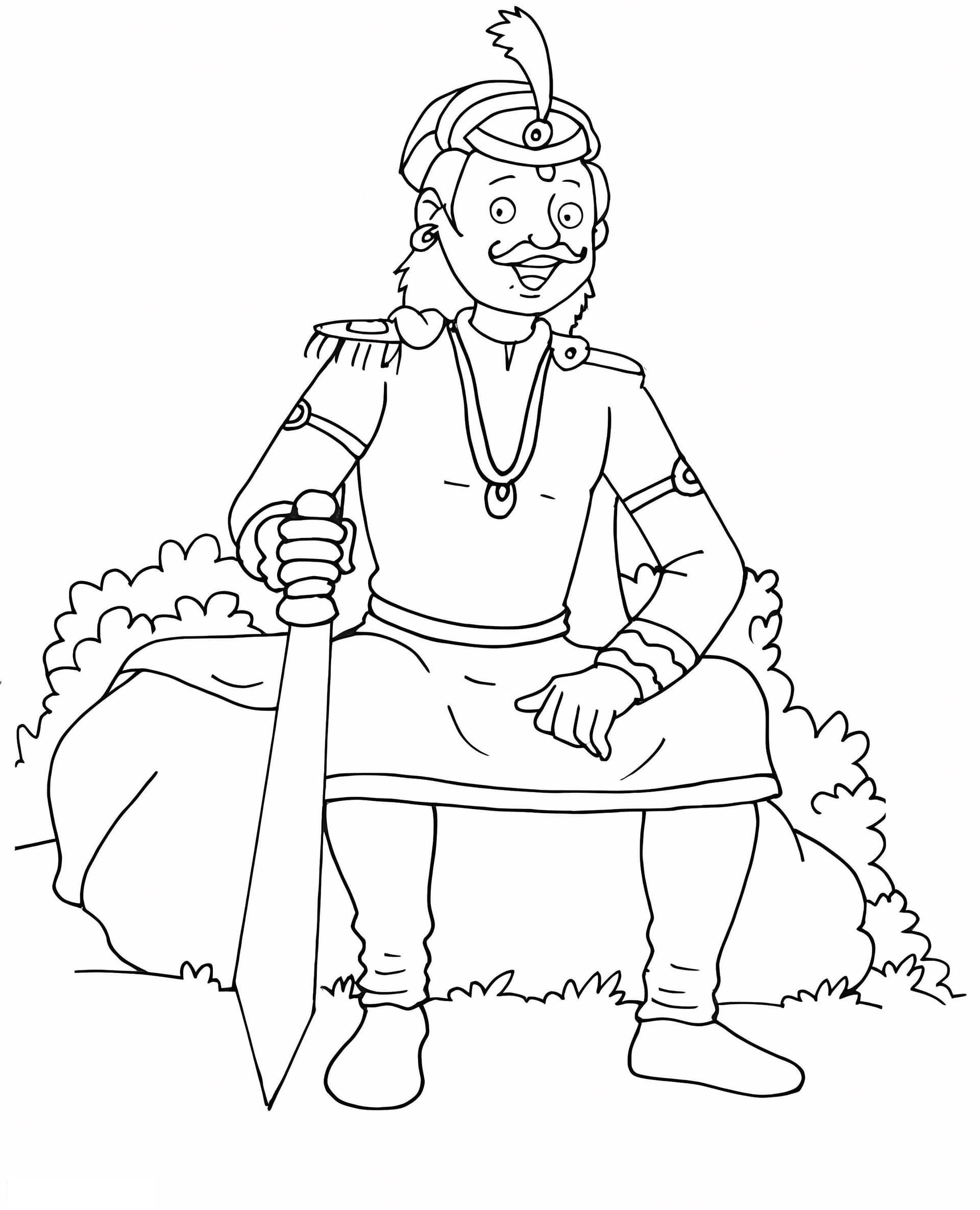 Sitzender König Hält Schwert