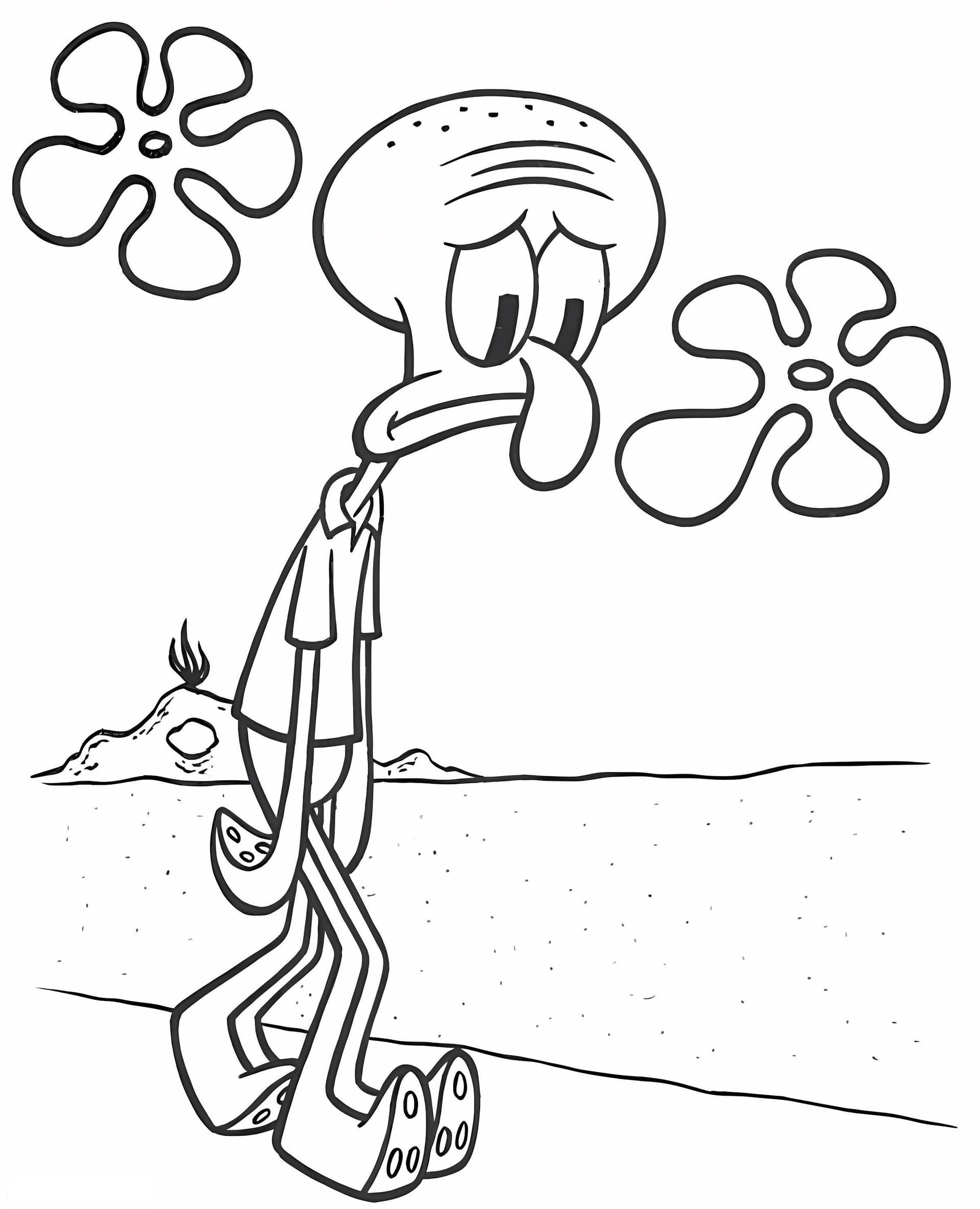 Sad Squidward Tentacles Printable Coloring Page | Free PDF Download