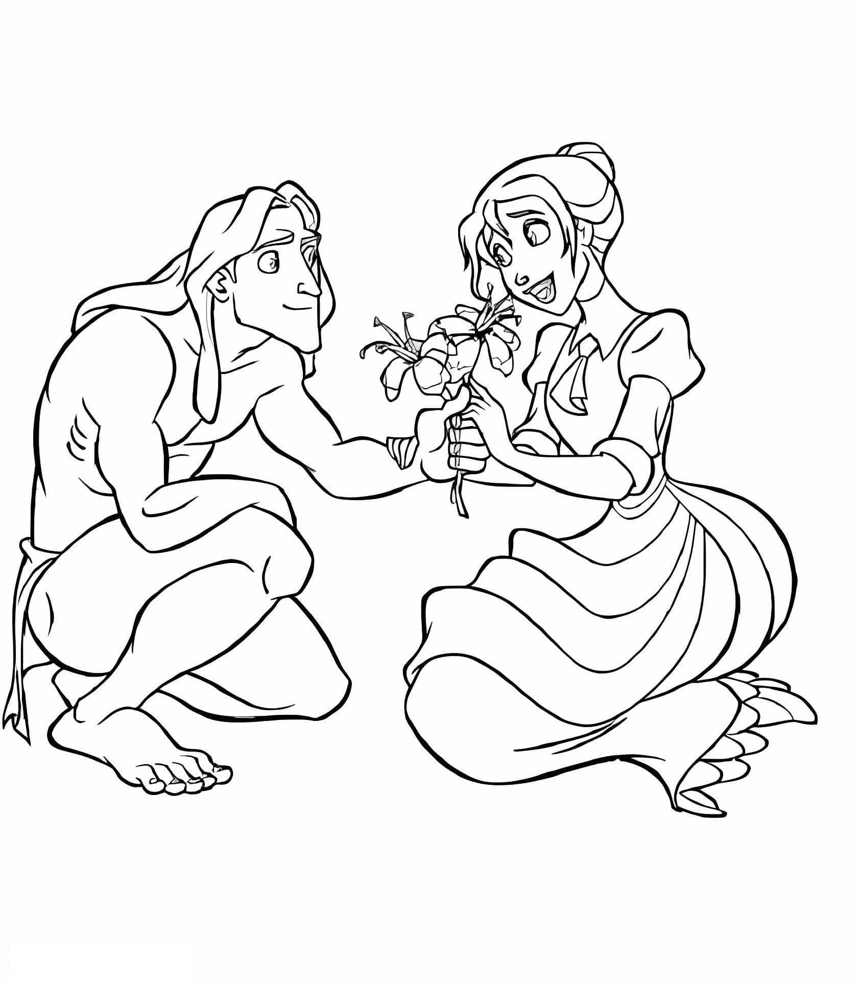 Tarzan And Jane Holding A Flower