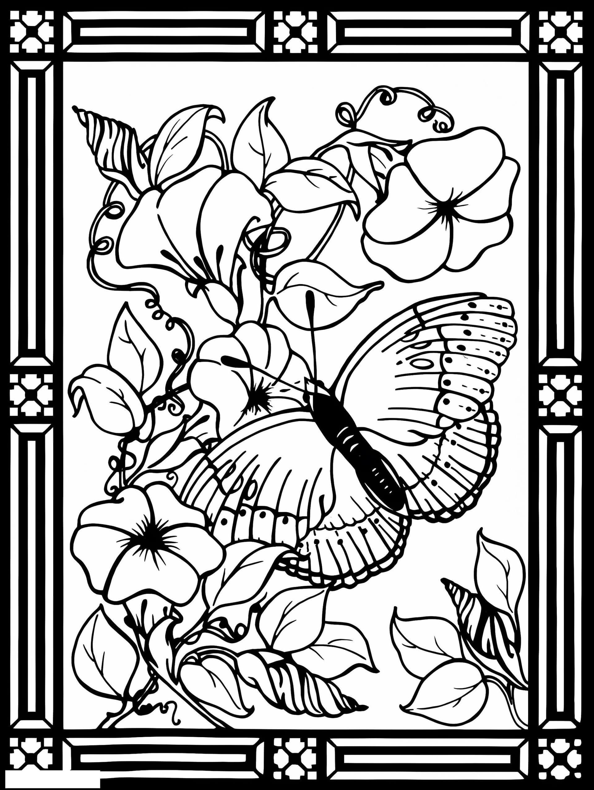 Stained Glass Of Butterflies And Flowers