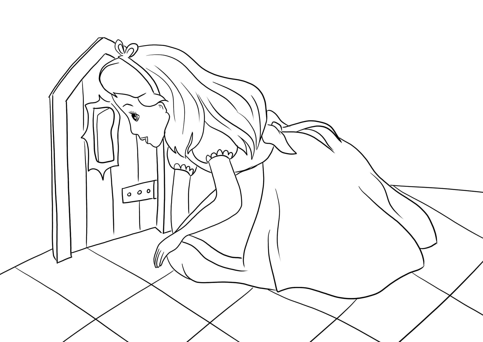 Alice looking through the window