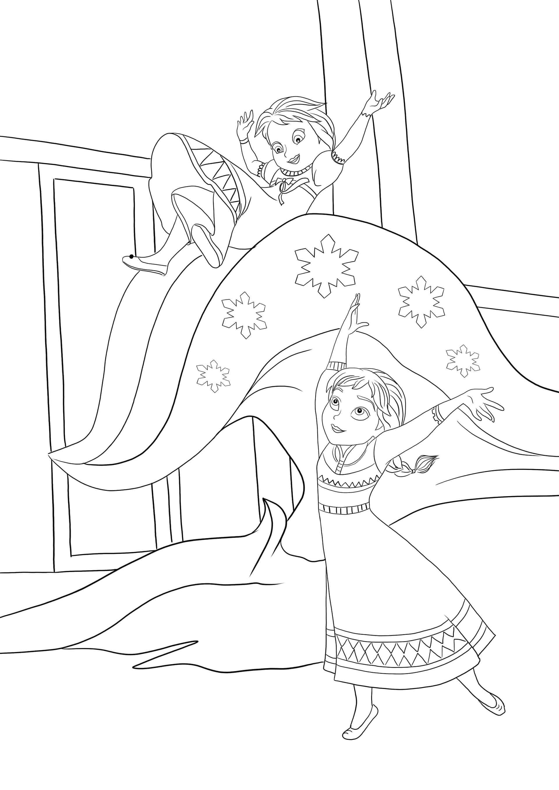 Little Elsa using her ice powers with Anna