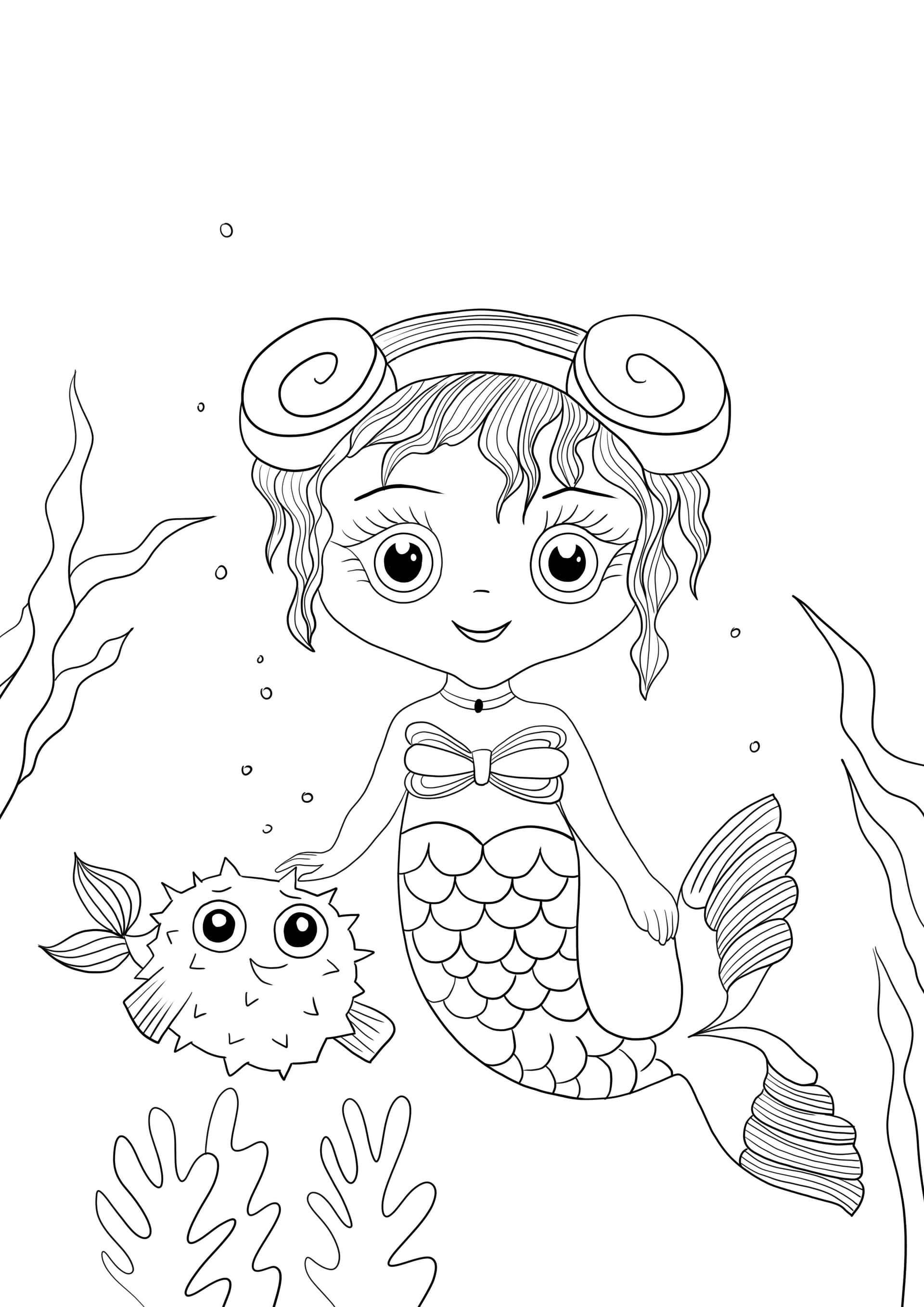 Baby mermaid and her fish