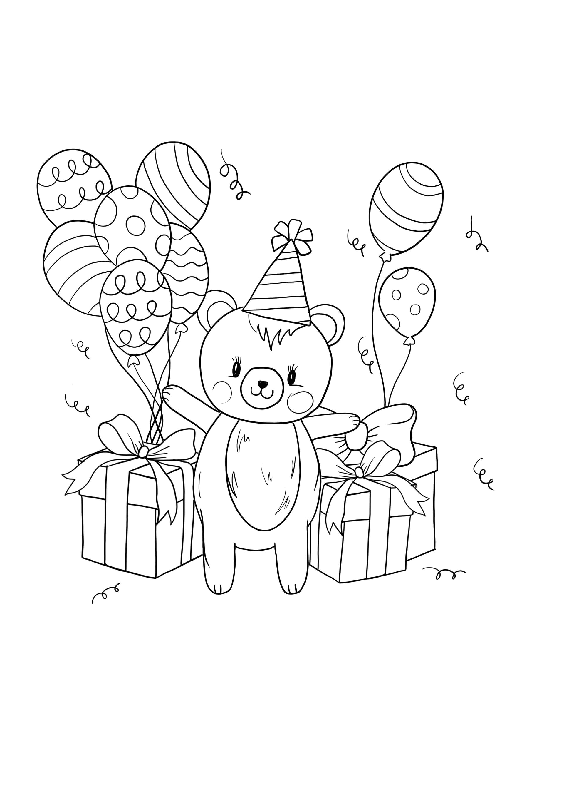 Birthday teddy presents and balloons