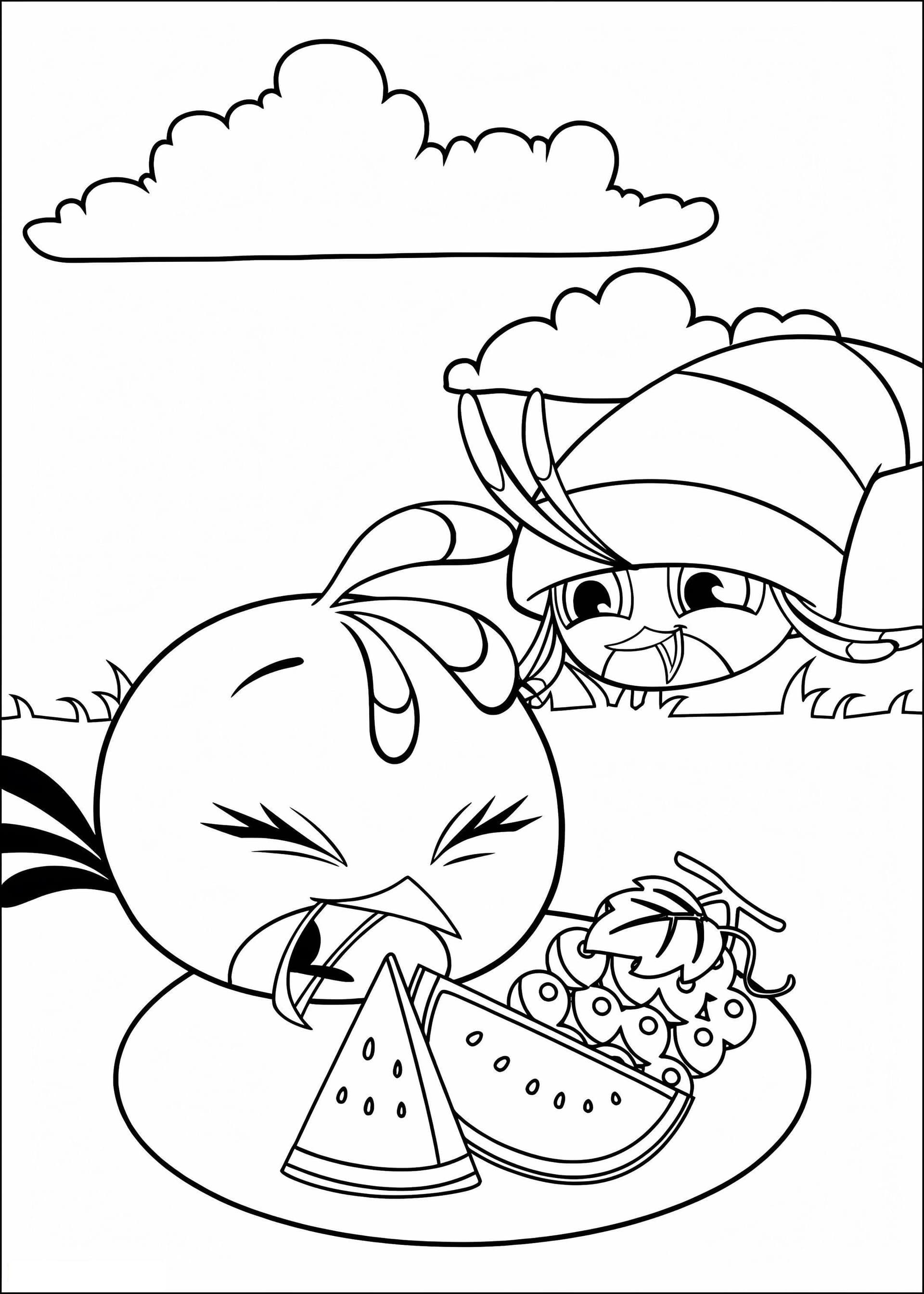 Wütender Stella Bird Isst Wassermelone