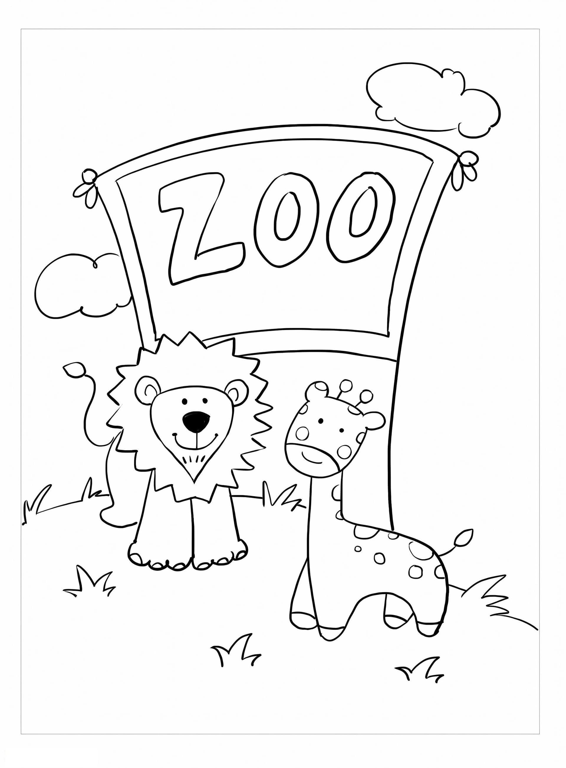 Giraffe And Lion At The Zoo