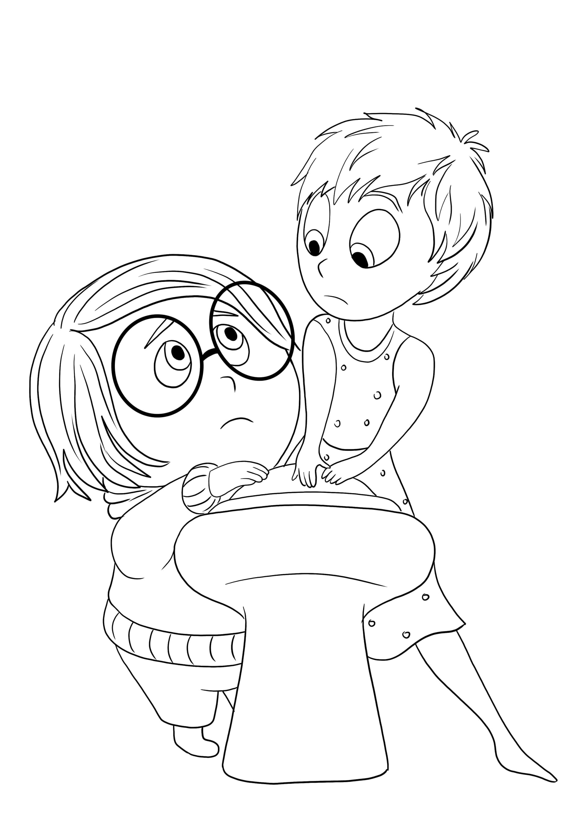 Joy and Sadness fighting for the button