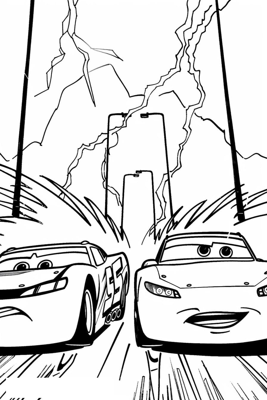 Lightning mcqueen and jackson storm coloring page