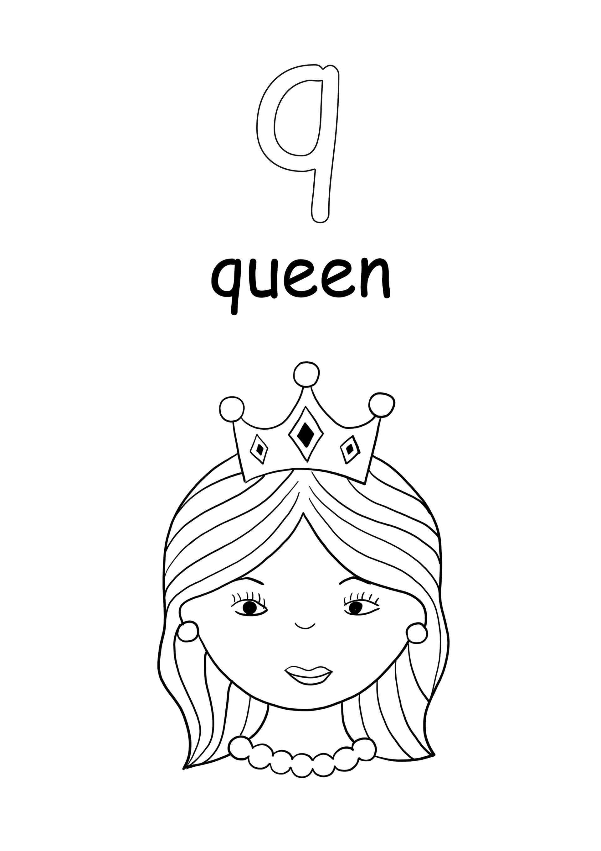 Kleinbuchstaben-Wort Königin und Buchstabe q
