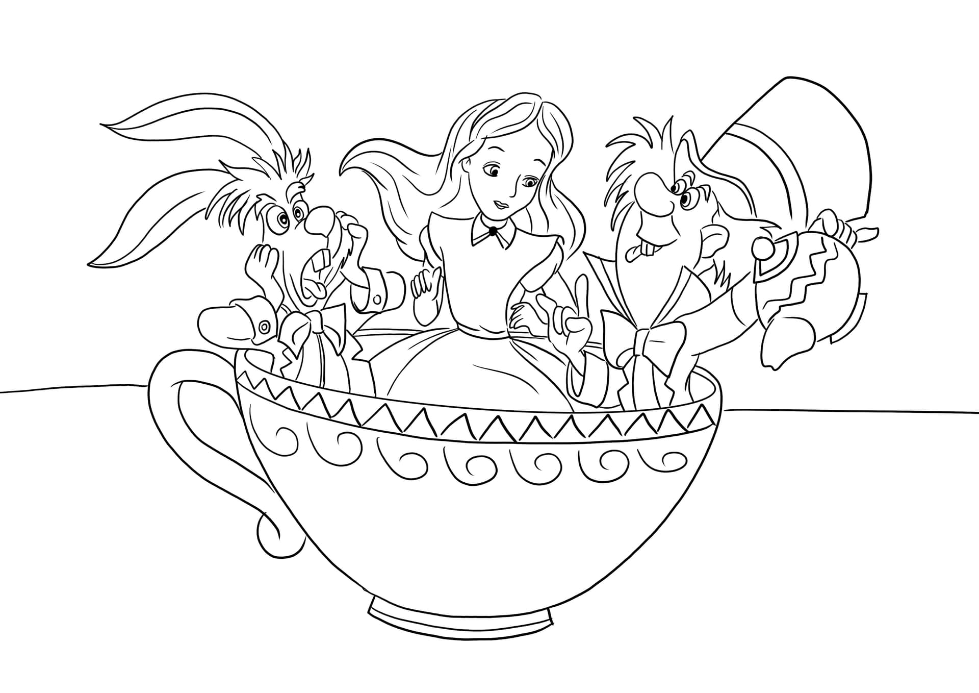 Mad Hatter-Alice-Rabbit in a tea cup