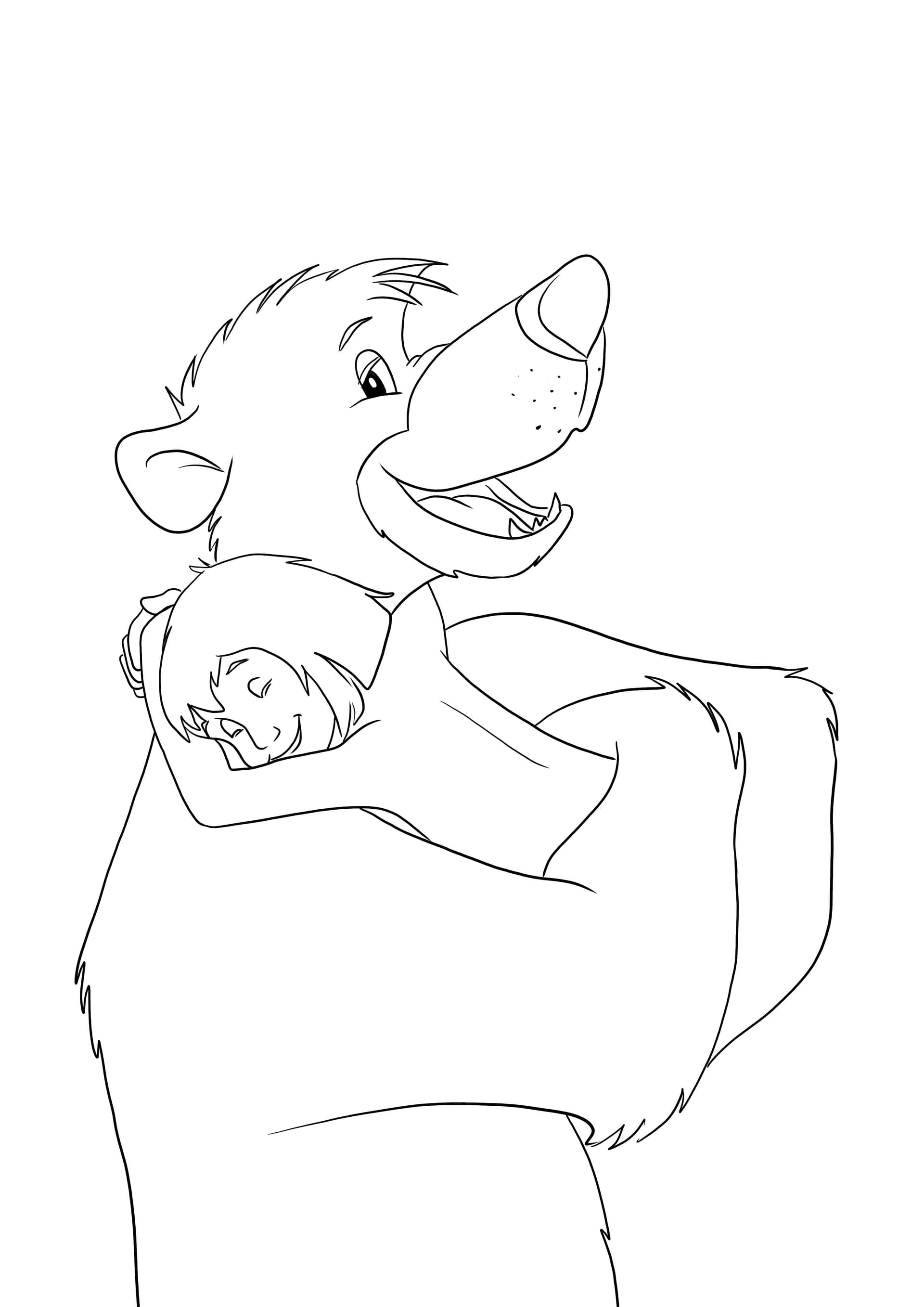 Mowgli hugging Balu