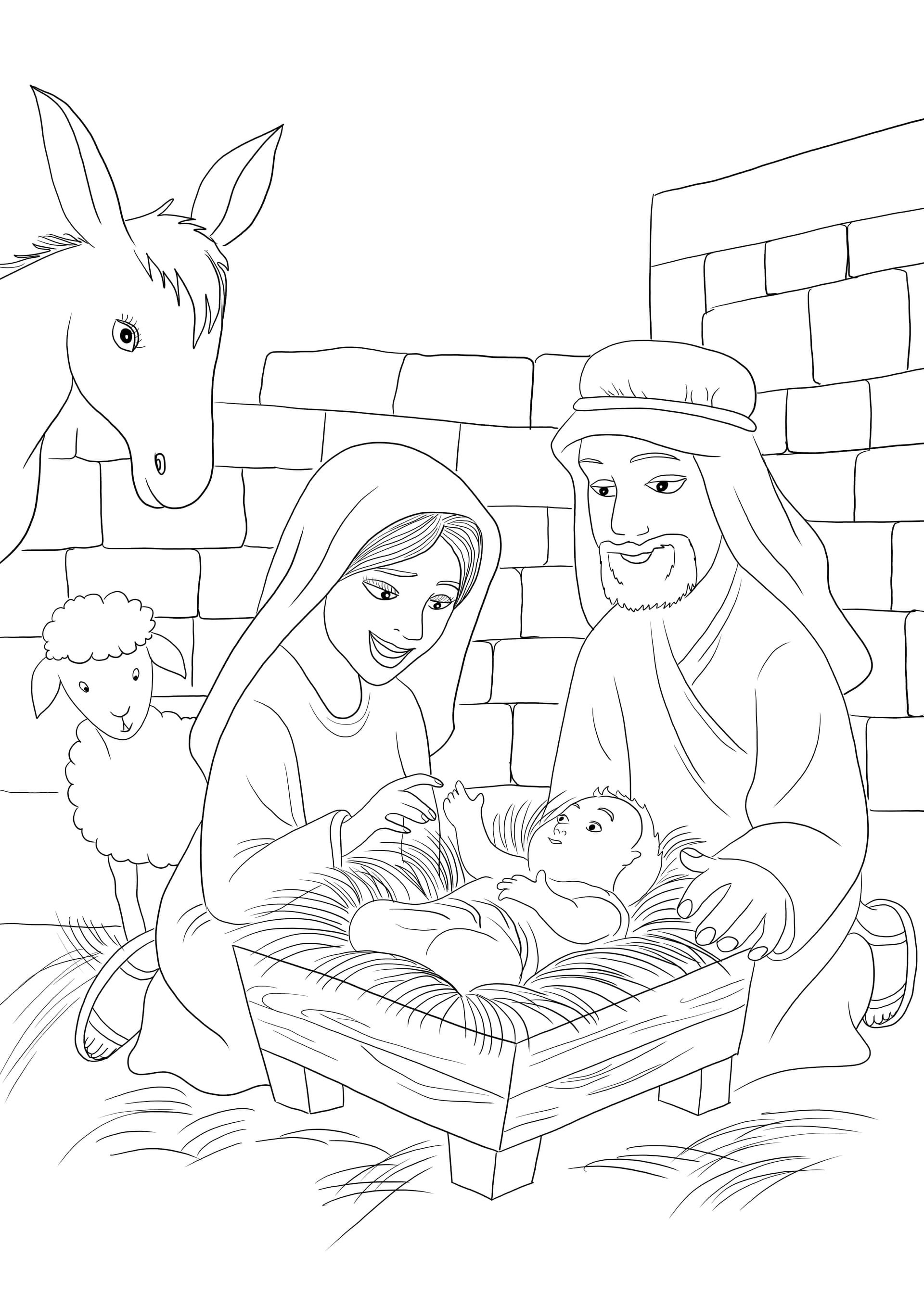 Baby Jesus-Mother Mary-Joseph and the animals