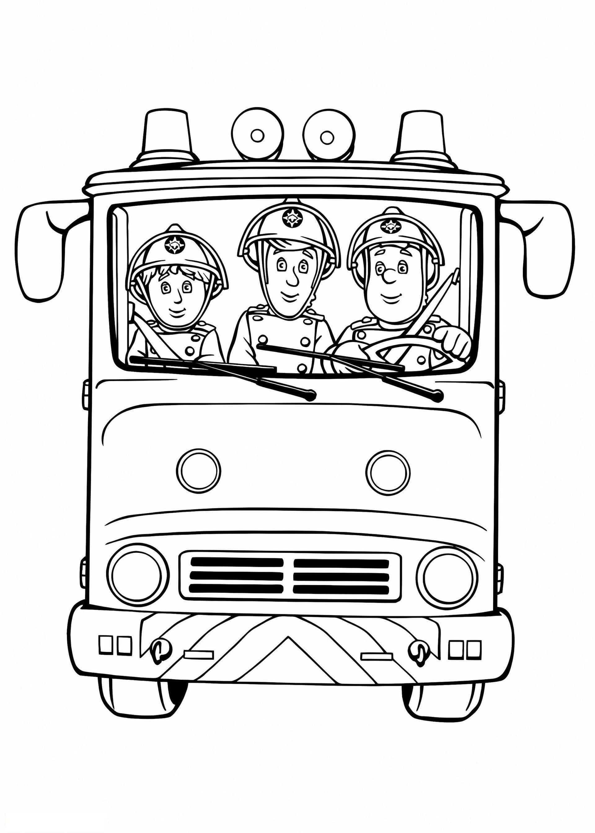 Firefighter Sam And His Teammates On A Fire Truck